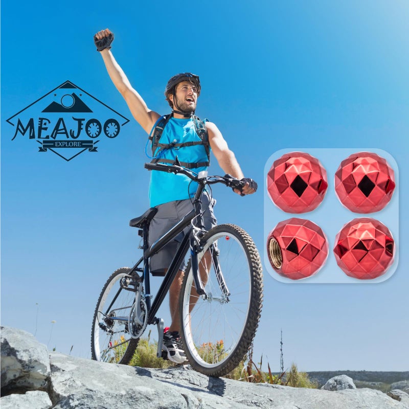 MEAJOO 4 قطع من أغطية جذع صمام الإطارات على شكل كرة بلينغ، غطاء أغطية الهواء، مع حلقة دائرية مطاطية، غطاء أغطية صمام مانع للتسرب للهواء يناسب السيارات والشاحنات والدراجات والدراجات النارية وأغطية إطارات الدراجات (أحمر) - Image 4